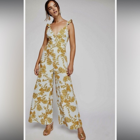 NWT FREE PEOPLE BE THE ONE JUMPSUIT 0 XS BLUE GOLD - Picture 5 of 6